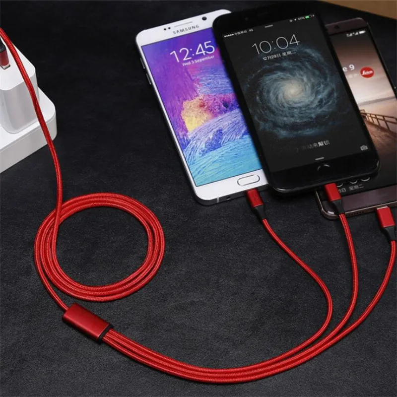 3 in 1 Fast Charging USB Cable 2.4A For iPhone 7 6 6S 5 5S SE Charger