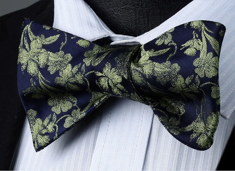 Мужские тканые вечерние свадебные темно-синие зеленые цветочные галстук-бабочка карман квадратный набор# BF812VS галстук-бабочка платок Набор