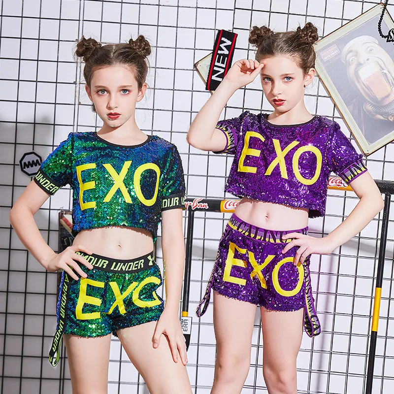 

Children show costumes sequins female hip-hop ensemble jazz ensemble summer children's dance costumes