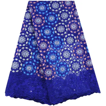 

High Quality Swiss Voile Lace In Switzerland Latest Swiss Cotton Lace Fabric Royal Blue Afrcan Dry Lace Fabric For Dress F1632
