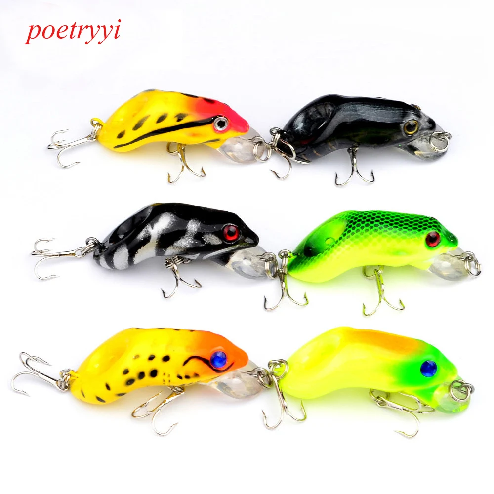 

POETRYYI 6PCS 8.8g Frog Lure Fishing Lures Treble Hooks Top water Ray Frog Artificial Minnow Crank Strong Artificial Soft 30