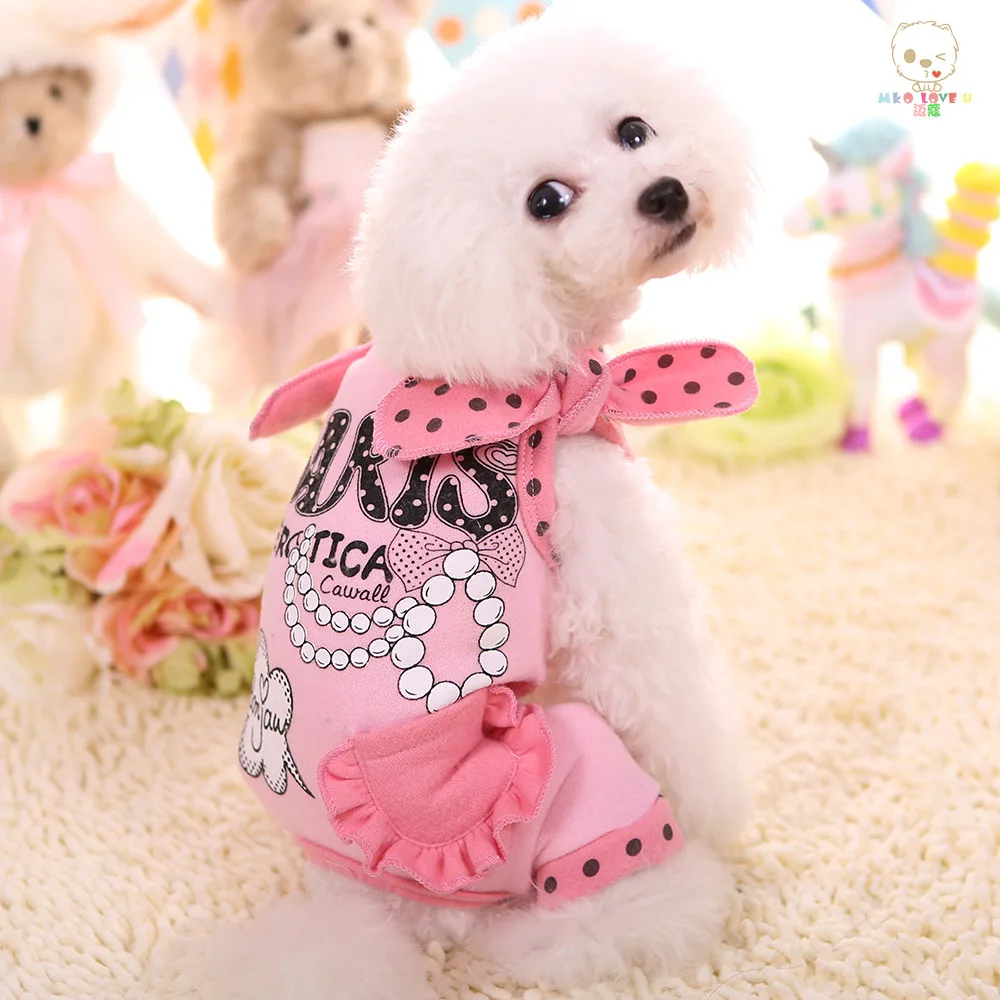 

Small Dog Clothes Chihuahua Jumpsuit Print Pajamas Pet Clothing Spring And Autumn Teddy Yorkshire Cat Clothes Pink,Gray,Yellow