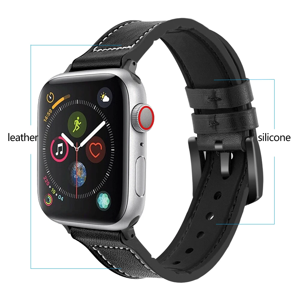 Высококачественная кожа + силиконовый ремешок для apple watch band 42 мм 38 iwatch series 4/3/2/1 44 40