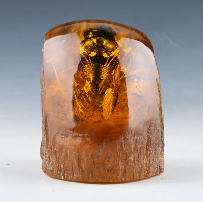 

100% Natural Amber Statue w Cicada