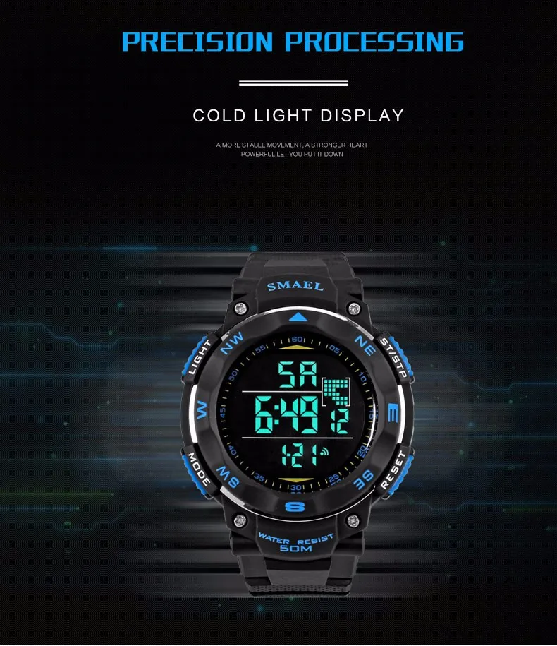 Модные спортивные Для мужчин часы открытый светодиодный цифровой кварцевый многофункциональный Водонепроницаемый военные часы мальчик