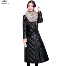 Tnlnzhyn Новая зимняя Женская хлопковая кожаная куртка из искусственной кожи с меховым воротником Тонкая кожаная куртка Y697