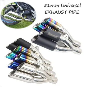 

Universal Motorcycle Exhaust Muffler Tail Pipe Dual Outlet For Scooter Exhaust Vent Pipe 38-51mm Modified Stainless Steel Tube