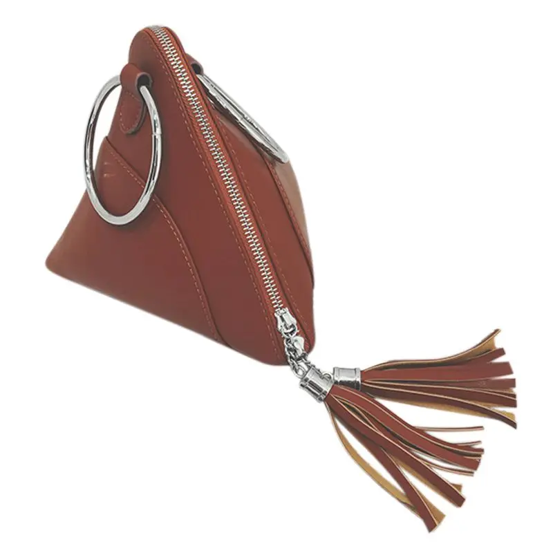 LJL Сумочка для пышек Женская сумочка мини-сумка с кисточками треугольные женские сумки PU(черный - Цвет: Brown