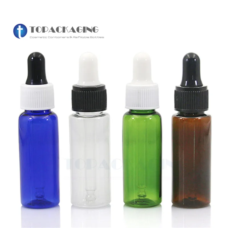 100pcs*20ml PLASTIC Dropper Bottle PET Clear Cosmetic Container Empty Essential Oil Refillable Makeup Serum Packing Amber Sample