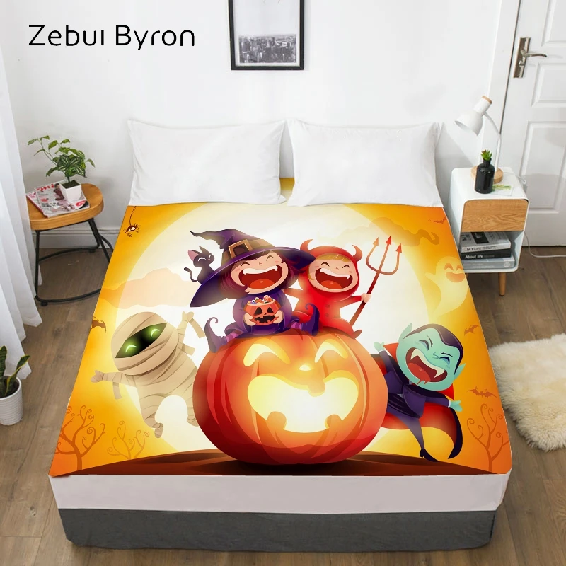 

3D HD Print Bed Sheet With Elastic,Fitted Sheet Custom Size,Mattress Cover 150/180/200/160x200,Bedding Halloween Kids Party