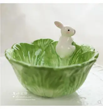 

Cartoon animal ceramic creative collection cute things hand-painted white rabbit fruit salad bowl cabbage Factory direct sale