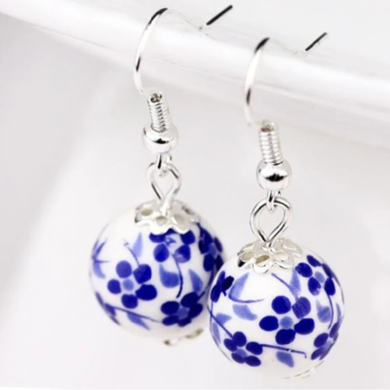 

2 Pairs/Lot Handmade Blue And White Porcelain Earring Vintage Ceramic Woman Lady Drop Earrings Dangle Earrings Brincos Femme