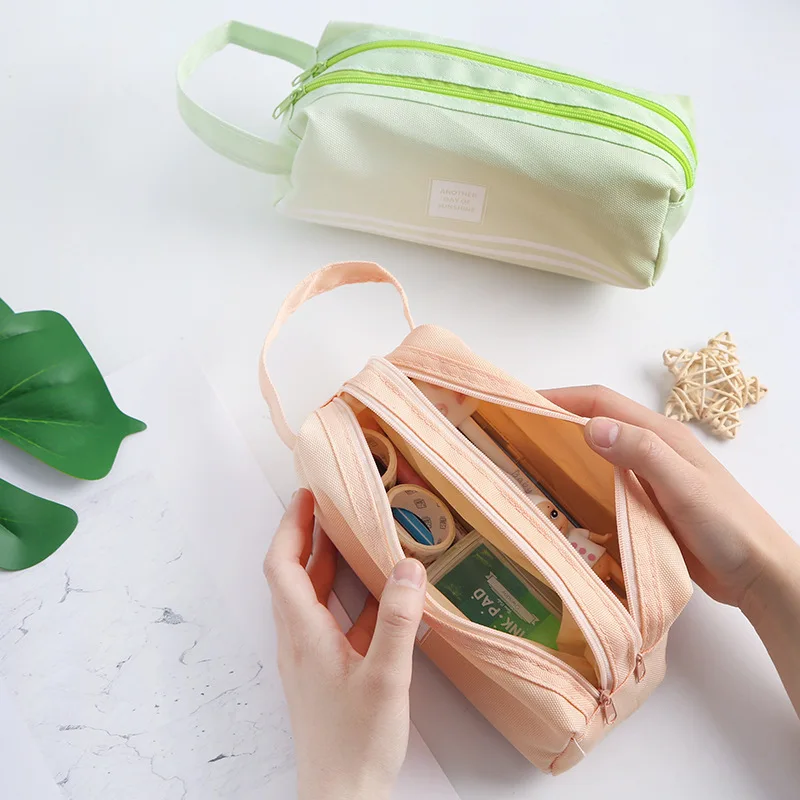 

BECODE Japanese Zipper Pencil Case Large-capacity Personalized Art Pencil Box Student Creative Canvas Stationery Supplies green