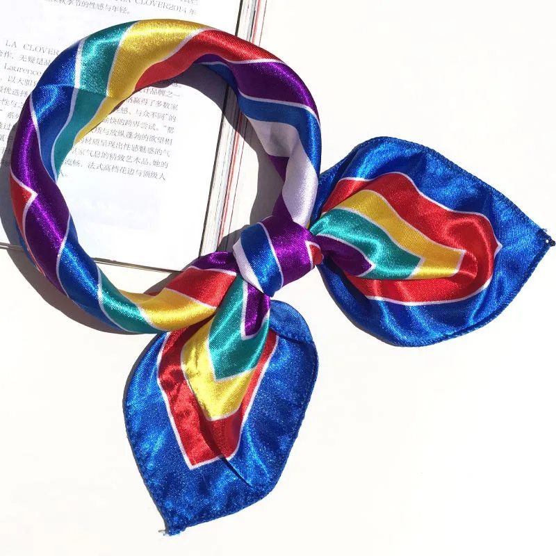 La MaxPa 50*50 см шелковый шарф женский маленький мягкий квадрат декоративный головной платок многоцветный полосатый принт платок шейный платок k2332 - Цвет: 5022