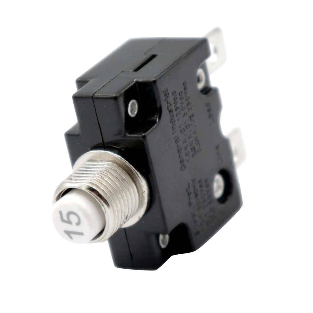 12V-24V Push Button Resettable Circuit Breaker with 2 Quick Terminals 15AMP Excessive Current High Sensitivity