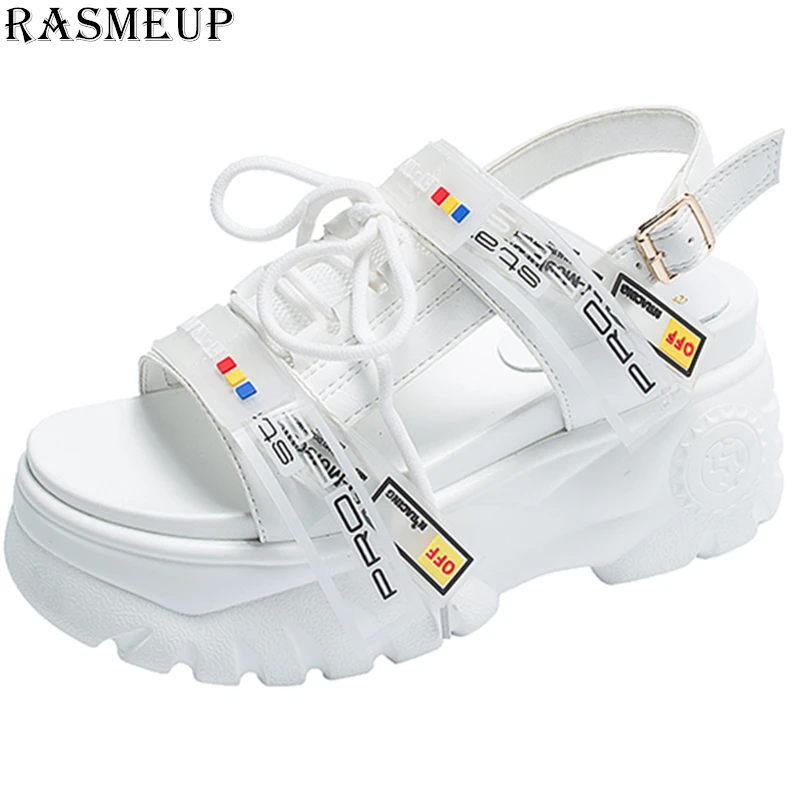 RASMEUP High Platform Women's Chunky Sandals 2019 Fashion Summer Leather Women Thick Soled Beach Sandal Casual Woman Shoes