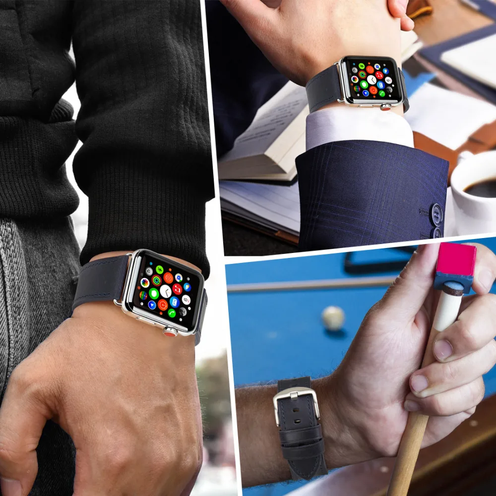 Ремешок для часов MAIKES из натуральной кожи браслет Apple Watch 42 мм 38 44 40 темно