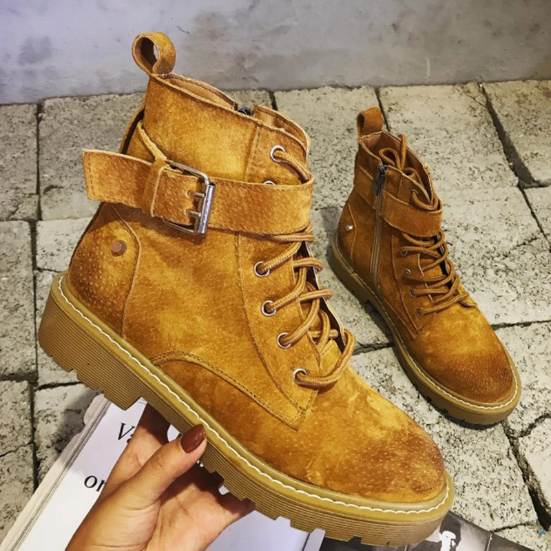 

Moxxy 2018 Punk Winter Martin Boots Women Warm Ankle Boots Buckle Rome Style Flats Rubber BootsPlatform Shoes Woman botas mujer