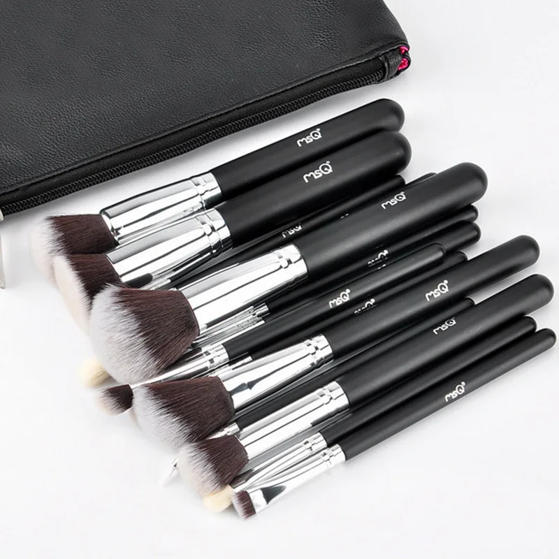 

MSQ 15Pcs Makeup Brushes Set Powder Foundation Eyeshadow Make Up Brushes Cosmetics Bags Synthetic Hair Makeup Tools Women