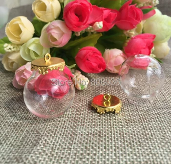 

Free ship!!! NEW 20sets 30*20mm DIY glass bubble &gold pendant tray DIY Glass ball cover vial pendant Exclusive your beauty