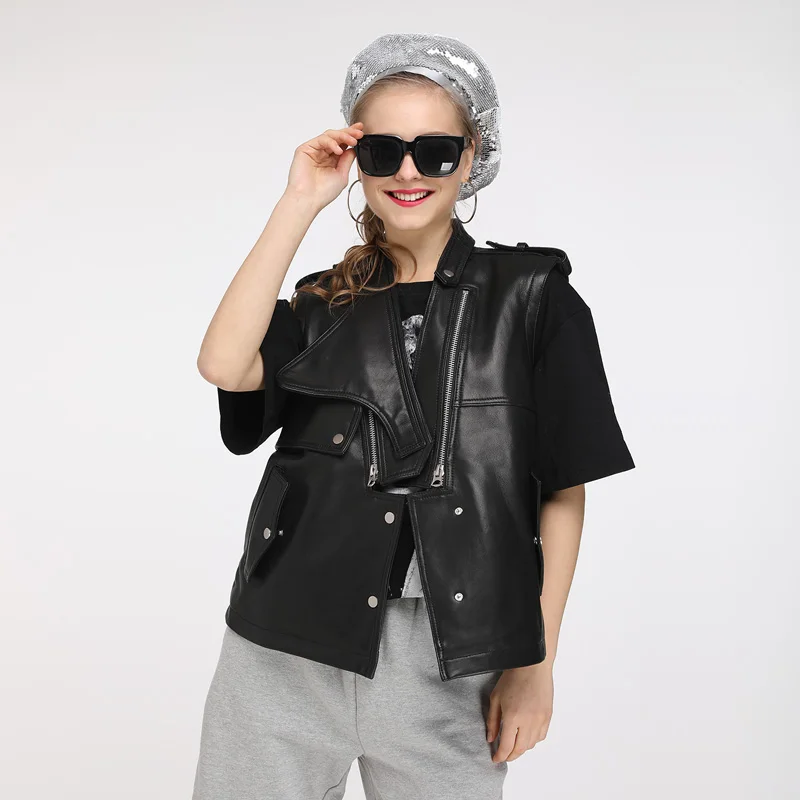 Maylofuer Women Slim Genuine Leather Vest Sheepskin High Quality Cool Style Coats Lady Waistcoat