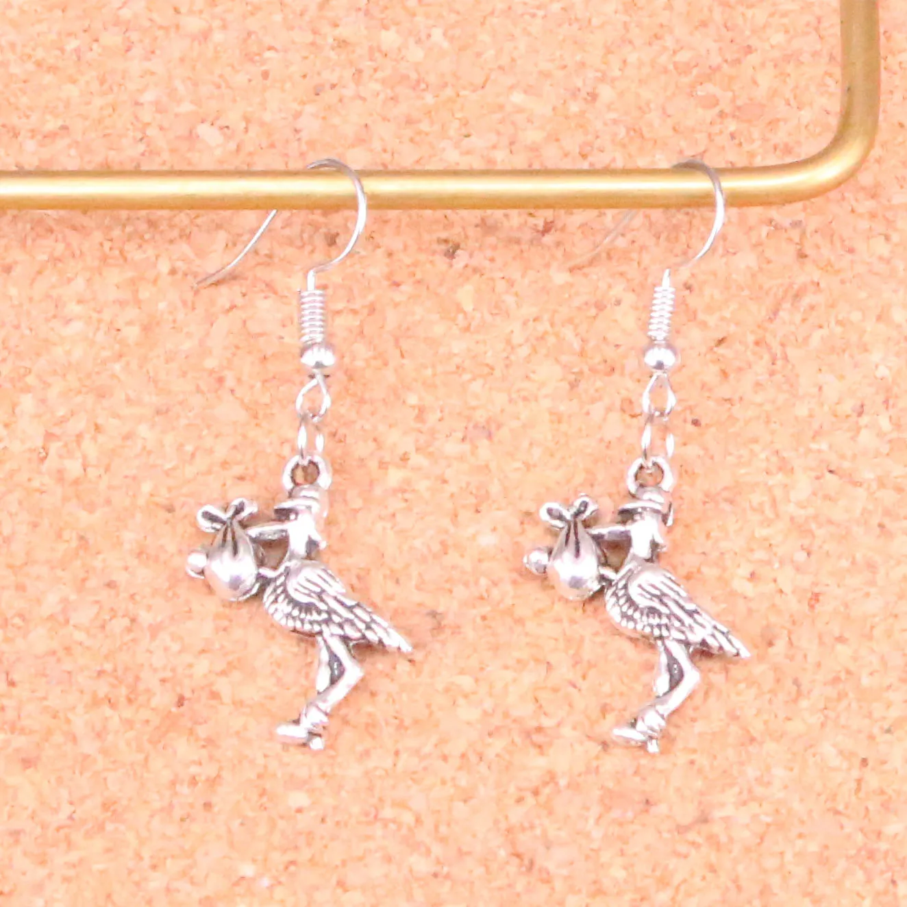 

Handmade Antique Silver Color stork baby bird Charm Drop Earring for Women
