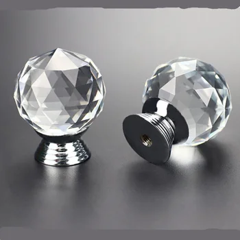 

30mm Clear Crystal Glass Door Knobs Drawer Cabinet knob Drawer Furniture Handle with Screw Set Crystal + Zinc Alloy