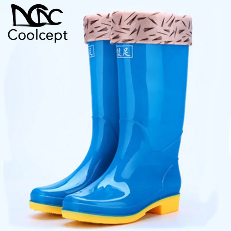 Coolcept 12 Color Women Rain Boots Waterproof Solid Color Knee High