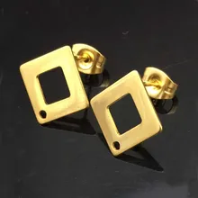 200 шт./лот, нержавеющая сталь, золотой цвет, квадратные/круглые/Сердце, серьги-гвоздики, компоненты