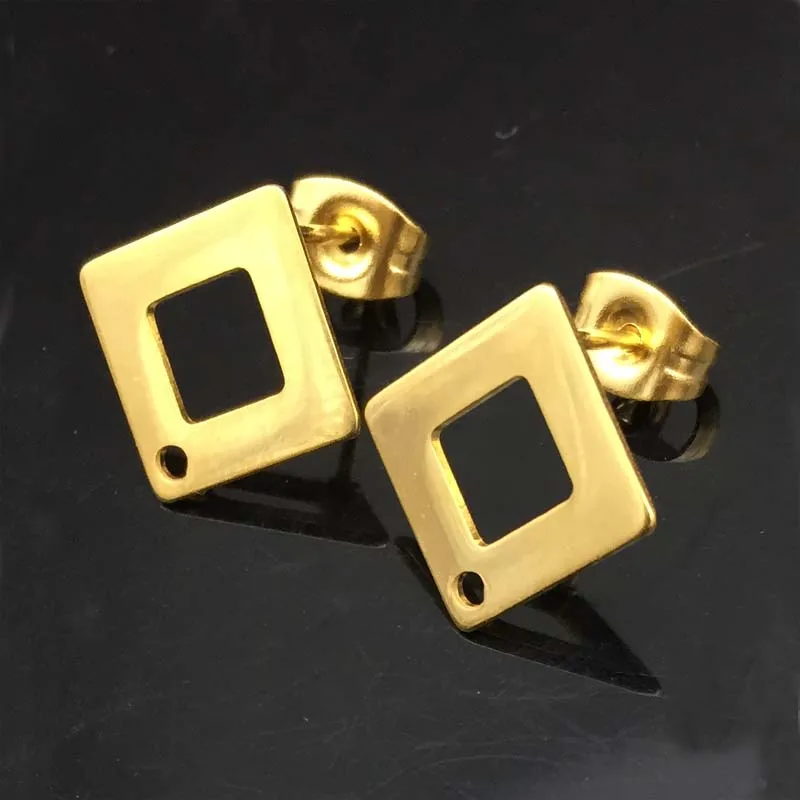 

200PCS/Lot Stainless Steel Gold Color Square/Round/Heart Stud Earring Components