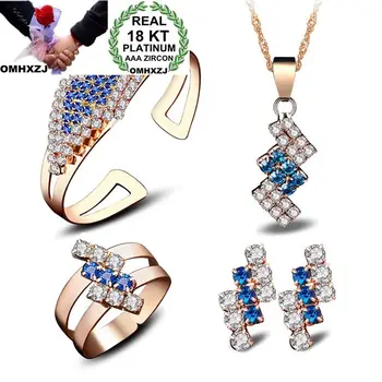 

OMHXZJ Wholesale Personality OL Woman Geometric Zircon 18KT Shallow Yellow Stud Earrings+Ring+Necklace+Bracelet Jewelry Set SE15
