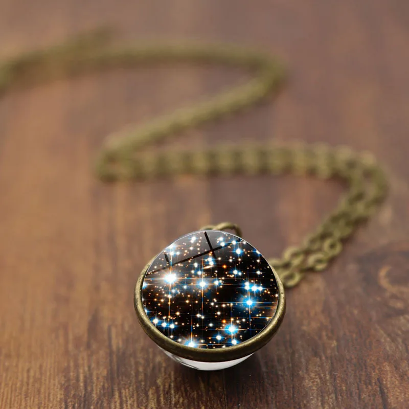 

Fashion Double Sided Planet Galaxy Stars Ball Glass Pendants Necklace Universe Outer Space Jewelry For Women Girlfriend Gift