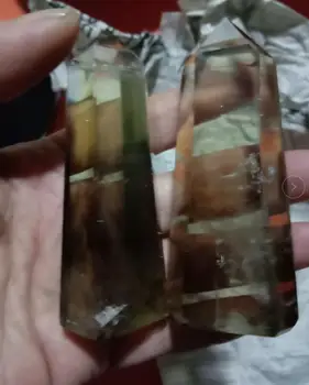 

SHUN 2Pcs Beautiful Citrine SMOKY Quartz Natural Crystal Wand POINT Healing