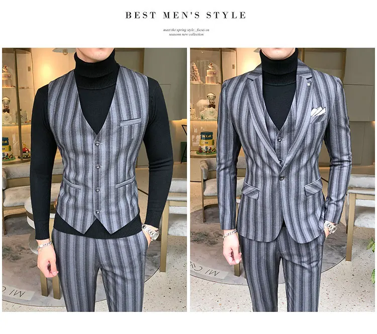 3piece Men Suit Fashion Plus Size Autumn Wedding Suits For Men Slim Fit Casual Groom Tuxedo Young Man Formal Wear 5XL-S Hot