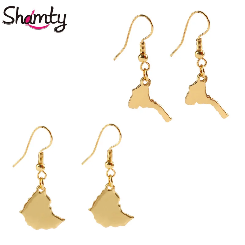 

Shamty Smooth Eritrean Ethiopian Map Earrings Small Size Gold Color Women Fashion Drop Earrings