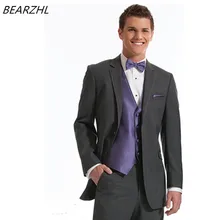 Жениха Нарядные Костюмы для свадьбы костюм к ужину темно-серый смокинг для мужчин костюмы строгий костюм