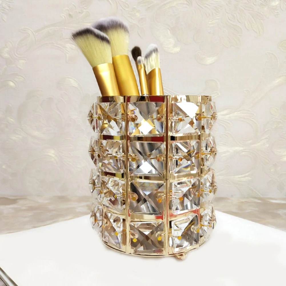 

Makeup Brush Holder Cosmetic Organizer Crystal Makeup Organizer Metal Storage Box European Style Eyebrow Pencil Lipstick Holder