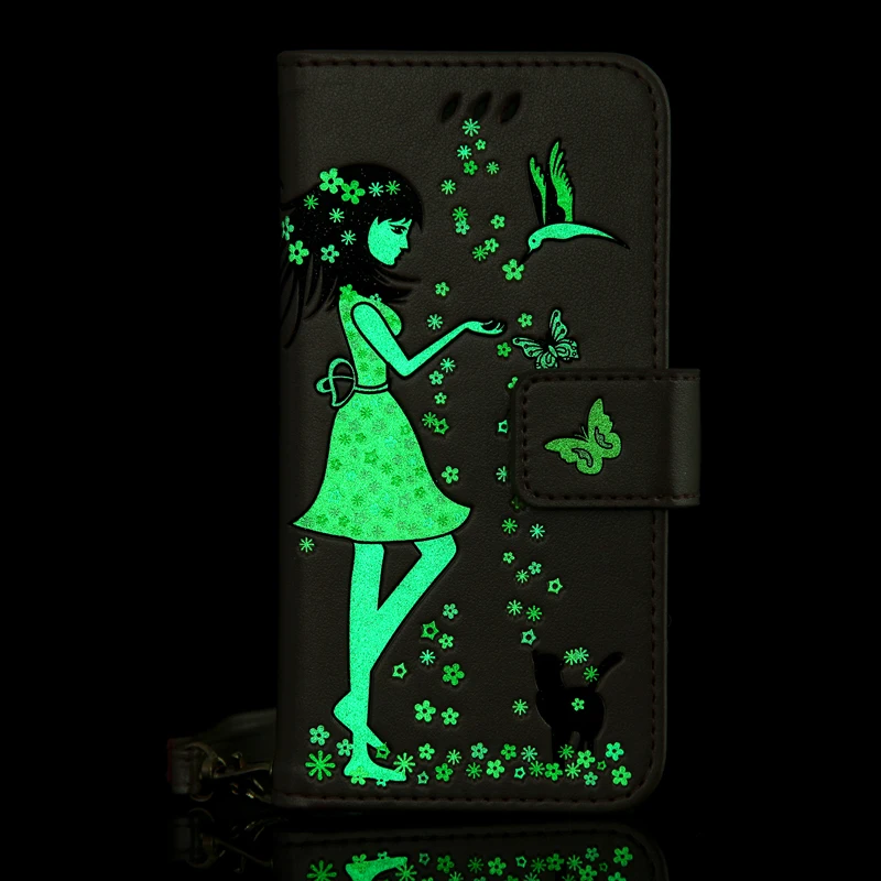 

Luminous Girl Glow in Night Leather Flip Wallet Soft Phone Silicone Case Cover Shell Coque for Huawei P8 2017 P9 P10 Lite Plus