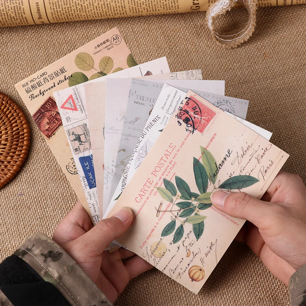 

6Pcs/Set A6 series hand bag retro plant function black and white stationery poster material background sticker