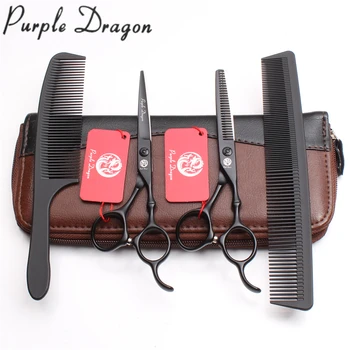 

4Pcs 5.5" 16cm JP 440C Purple Dragon Barber Shop Thinning Shears Cutting Scissors Professional Hair Scissors Combs Add Bag Z9030