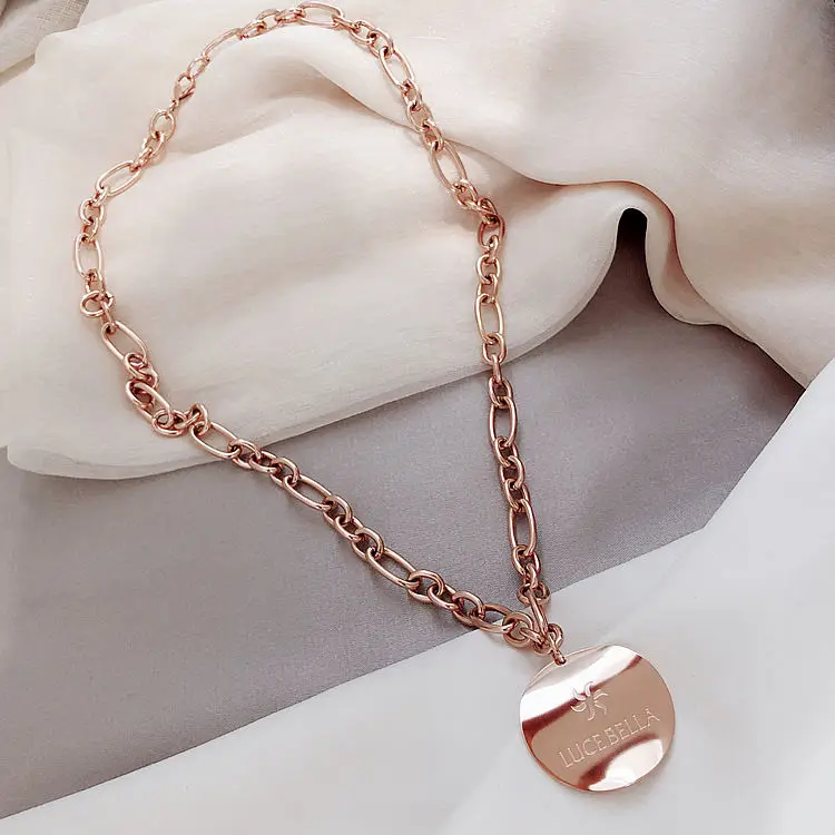 

Round Pendants Stainless Steel Letters Necklace Women Statement Jewelry Engraved