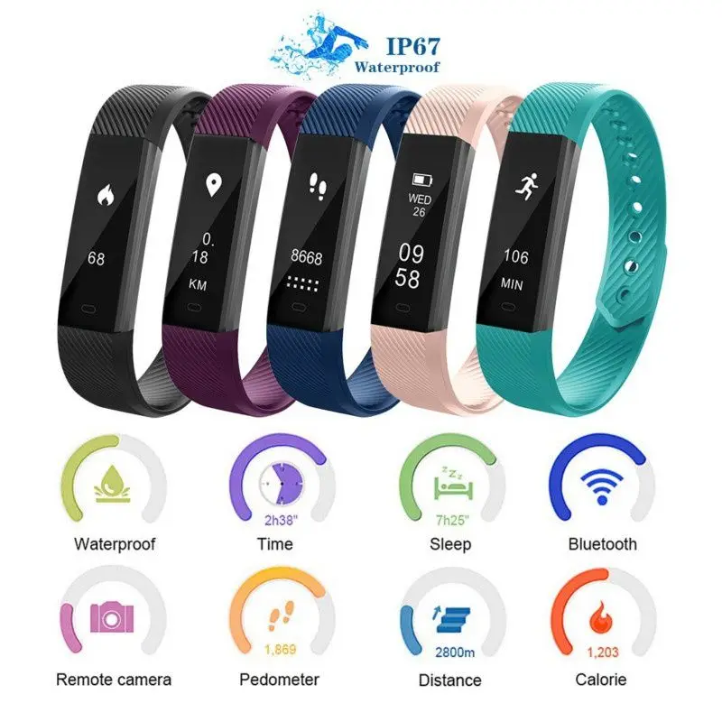 

Smart Bracelet Fitness Tracker Step Counter Activity Monitor Band Alarm Clock Vibration Wristband for IOS Android phone