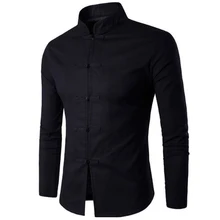 Tang костюм, модная повседневная однотонная льняная рубашка с воротником-стойкой и длинным рукавом, мужская приталенная рубашка, белая и черная