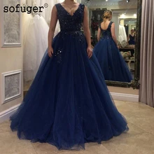 Королевский синий Sofuge Тюлевая А-образная v-образный вырез аппликации линия пышные плиссированные бальные платья Quinceanera Vestido 15 Anos Festa