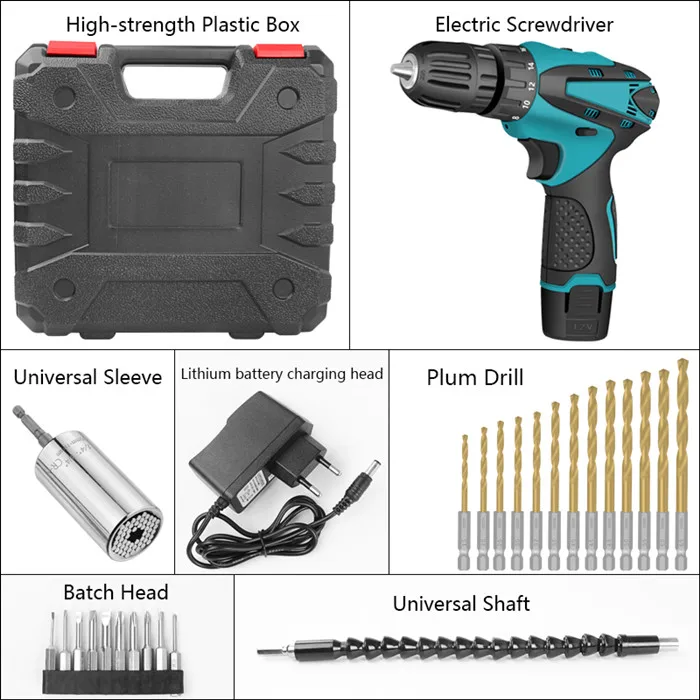 Handskit DC12V Codeless электрическая отвертка дрель Многофункциональный Мощность дрель с гибким Слива Соединительная набор сверл с коробкой - Цвет: full kit
