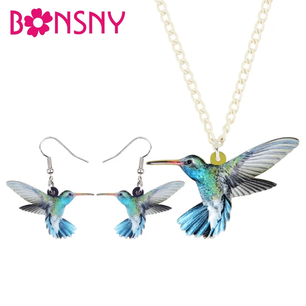 

Bonsny Acrylic Jewelry Sets Cute Hummingbird Bird Necklace Earrings Choker Fashion Pendant For Women Girls Teens Decoration