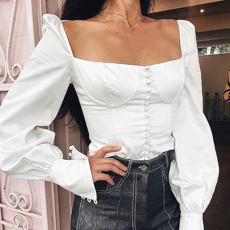 

2018 Autumn New Arrival Women Off Shoulder Top Blouse Long Sleeve Women Shirt Tops High Quality Solid White Sexy Vintage Blouse