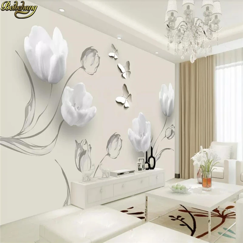 Beibehang пользовательские обои мода простой тюльпан Бабочка 3D ТВ фон обои домашний декор papel де parede 3d обои