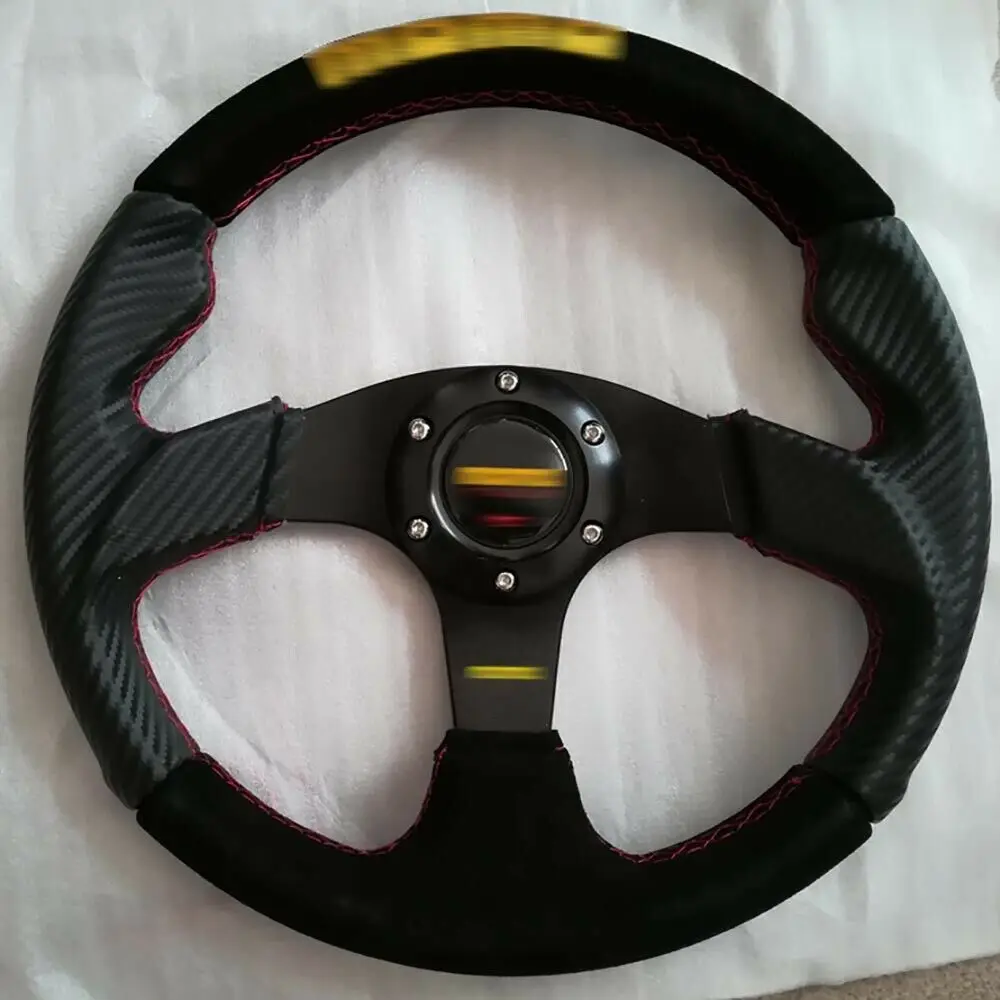 

Classical 350mm 14inch Diameter Black Flat Carbon Fiber Design Universal Fit Sports Racing Steering Wheel