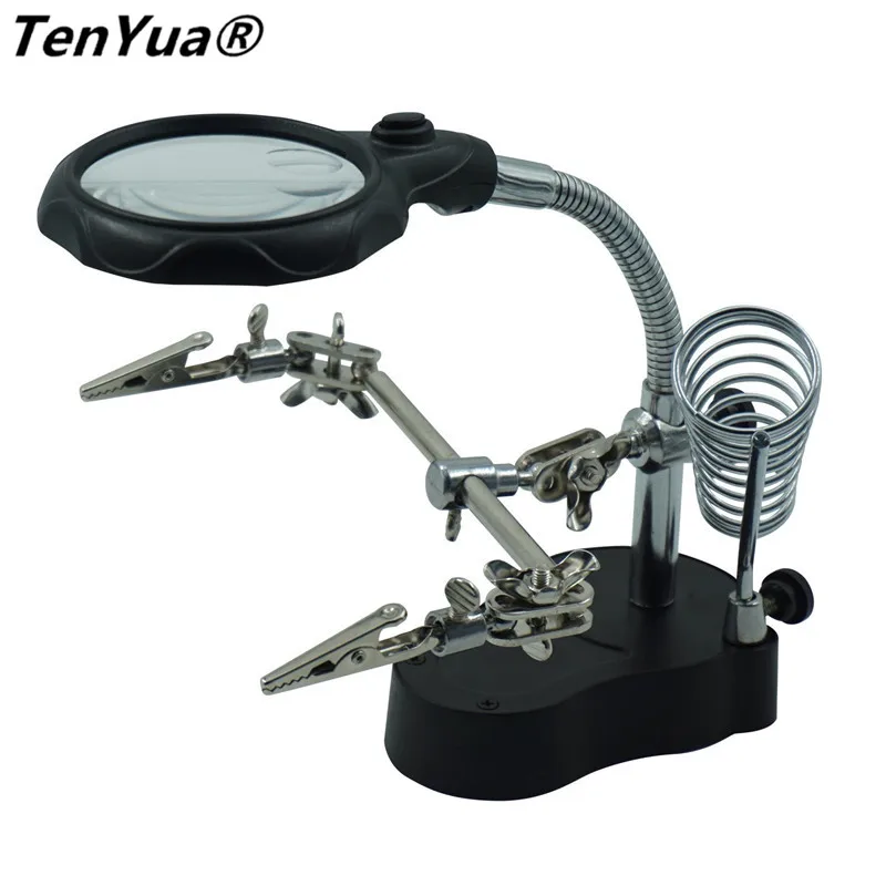 TenYua 3.5X-12X подставка для паяльника зажим Настольная Лупа со светодиодной